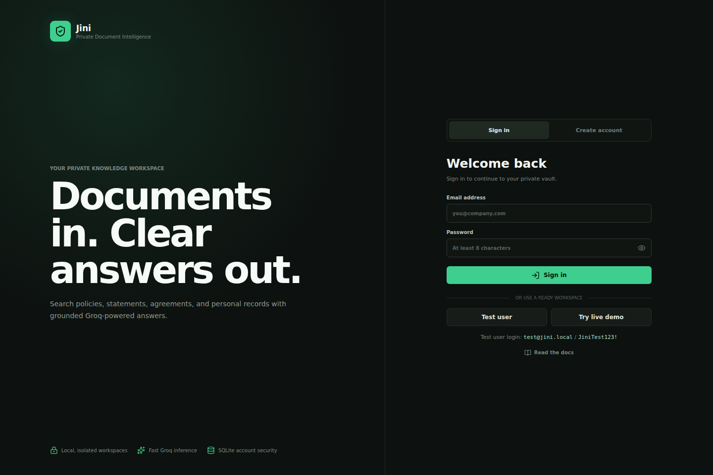 Jini private document intelligence interface